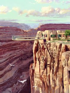 an artist's rendering of a futuristic city built into the side of a cliff