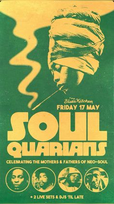 the poster for soul quarants is shown in green and yellow colors, with an image of a woman's head wrapped in a turban