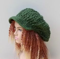 Small Dreads, Dreadlock Rasta, Hippie Dreads, Black Hippy, Beret Style, Slouch Hat, Green Hats, News Boy Hat, Handmade Hat