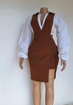 White And Brown Outfits For Women, Official Outfits For Women, White And Brown Outfit, White Outfit For Women, Skirt Corset, Cute Professional Outfits, Classy Short Dresses, Fashionable Work Outfit