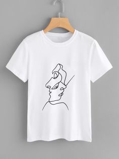 T-shirts, Les t-shirts femmes à petits prix soldes | Romwe.com Design Tshirt, Shirt Print Design, Shirt Embroidery, Print Graphic, Selling Clothes, Trendy Tshirts, Direct To Garment Printer, Printed Tees, Line Drawing