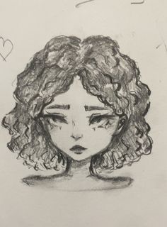 a drawing of a girl with curly hair and eyes closed, looking to the side