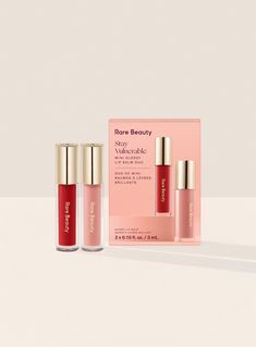 Feel-good lip gloss in more ways than one: This limited-edition duo of ultra-shiny balms cushions lips with soft, nourishing color. Glossy Lip Balm, Burr Basket, Glossier Lip Balm, Rare Beauty By Selena Gomez, Beach Wall Collage, Leo Zodiac Facts, Best Lip Gloss, Bare Lip, Lipstick Collection