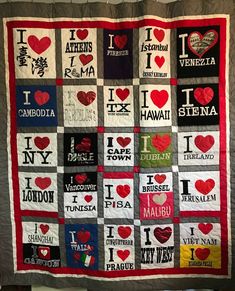 a quilt made to look like i love you