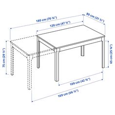 a drawing of a table with measurements for the top and bottom section, including two legs