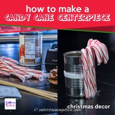 How to Make An Easy Candy Cane Christmas Centerpiece Easy Diy Candy, Easy Candy, Candy Cane Decorations, Mason Jar Candle Holders, Christmas Vases, Christmas Table Decor, Red And White Christmas, How To Tie Ribbon, Christmas Entertaining