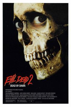 a movie poster for the film hell dead 2, with an evil looking face and large eyes