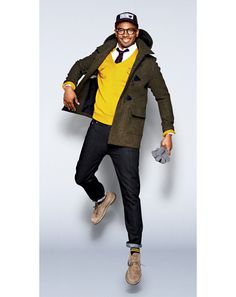 Damon Wayans JR - GQ Photos in Mustard Color: Wear It Now: GQ Damon Wayans Jr, Damon Wayans, Michael Bastian, Pop Of Yellow, Gq Fashion, Mustard Sweater, The Portal, Boss Orange, Black Week