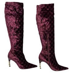 Check out this item from 1stdibs! NEW F/W 2004 Gucci by Tom Ford Burgundy Velvet 'GG' Monogram Heel Boots Size 36C: https://www.1stdibs.com/id-v_16841732 Velvet Gucci, Tom Ford Boots, Versace Boots, Gucci By Tom Ford, Tom Ford Gucci, Gucci Boots, Burgundy Heels, Luxury Boots, Gucci Heels