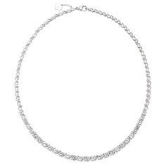 Classic Silver Single Strand Diamond Necklace, Silver Cubic Zirconia Single Strand Tennis Necklace, Silver Single Strand Cubic Zirconia Tennis Necklace, Formal Diamond Necklace With Sterling Silver Clasp, Silver Sterling Single Strand Tennis Necklace, Silver Single Strand Diamond Necklace, Silver Diamond Necklace With Single Strand, Dazzling Single Strand Necklace For Anniversary, Anniversary Single Strand Cubic Zirconia Necklace