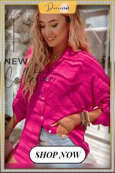 Autumn Female Clothing Elegant Blouses Shirts Casual Winter New Women's Red Loose Pleated Sleeve Pocket Shirt Top for Women Pink Long Sleeve Solid Color Shirt, Red Collared Solid Color Shirt, Red Solid Color Collared Shirt, Summer Pink Blouse With Pockets, Pink Solid Color Collared Top, Pink Collared Top, Pink Solid Color Shirt For Workwear, Red Long Sleeve Blouse With Pockets, Pink Solid Color Button-up Shirt