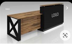 an image of a counter made out of wood and metal with the word logo on it