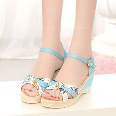 [AU$17.00] Women's PU Wedge Heel Sandals Wedges Peep Toe Slingbacks With Buckle shoes Elegant High Heels, Sandals Wedges, Floral Heels, Beautiful High Heels, Womens Sandals Wedges, Wedge Heel Sandals, Buckle Shoes, Buckle Sandals, Slingbacks