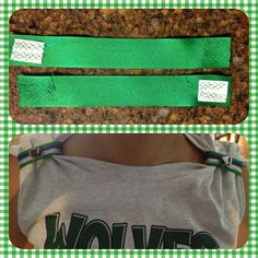 an image of two green straps attached to the back of a woman's shirt