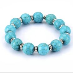 This Pretty Faux Turquoise Beaded Bracelet Features A Round Shape And Is Adorned With Sparkling Cz Stones. It Is A Beautiful Accessory That Adds A Touch Of Elegance To Any Outfit. I Have Many Styles In Stock At The Moment. These Are Nice Quality And Look Pretty. Smoke Free Home Stretch Beaded Bracelets Diy, Jewelry Making Business, Sparkle Bracelet, Turquoise Bead Bracelet, Brass Bracelet, Snap Jewelry, Toggle Bracelet, Beaded Bracelets Diy, Glass Beaded Bracelets