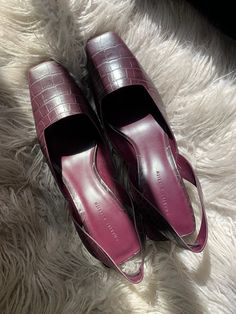 Deep purple, croc sling-backs with square toe detail. Never been worn, Women's size 40 Purple Square Toe Heels For Formal Occasions, Chic Purple Square Toe Heels, Vintage Bustier, Clogs And Mules, Heeled Mules Sandals, Vintage Slips, Square Toe Heels, Peep Toe Shoes, Slingback Shoes