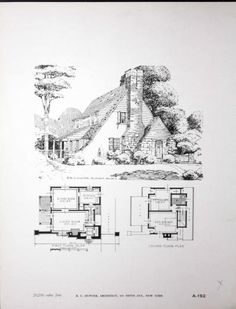 an old house with plans and drawings on it