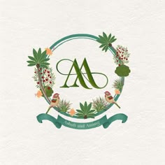 the letter a is surrounded by flowers and leaves