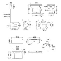 an image of a toilet and bidet with measurements