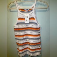 Brand New 525 America Size Xs Crochet Halter Cami Tank. Colors Are White, Orange, Brown, Grey And Blue. 100% Cotton. Regular Price $99. Fitted Knitted Orange Top, Fitted Orange Knitted Tops, Casual Multicolor Crochet Top, Fitted Crochet Casual Tops, Casual Fitted Crochet Tops, Fitted Casual Crochet Top, Fitted Casual Crochet Knit Top, Multicolor Stretch Crochet Top Casual, Casual Multicolor Stretch Crochet Top