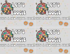 four different stickers with the words let's boogie and basketballs on them