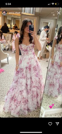 Cutest Prom Dresses, Floral Prom Dress Aesthetic, Simple Floral Prom Dress, Long Flower Dress Casual, Easter Dress Prom, Flowery Dress Formal, Prom Dress Ideas 2024, Girly Outfits Dresses