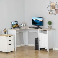 41% Off. HOMCOM L-Shaped Computer Desk with Open Shelf and Corner Writing Desk L Shaped Desk With Storage, L Shaped Corner Desk, Computer Desk With Shelves, Shelf Cabinet, Shaped Desk, Inside Cabinets