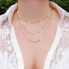 Dainty Triple Layer Necklace, Layered Necklace, - Wander + Lust Jewelry Low Cut Dress, Triple Layer Necklace, Chain Link Necklace Silver, Delicate Gold Necklace, Silver Link Chain, Layered Necklace Set, Cut Dress, Layer Necklace, Dainty Gold Necklace