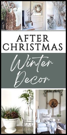 a collage of photos with the words winter decor