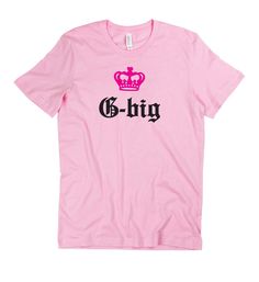 Because you're royalty. Light pink boyfriend tee, fit for a princess! Featuring a hot pink crown, and Old English text. Model is wearing size Medium (unisex). For a more fitted look, size down. Tee color is the perfect shade of light pink in person! Hot Pink Crown, Old English Text, Pink Tees, Sorority Big Little, Pink Crown, English Text, Pink Tee, Big Little, Boyfriend Tee