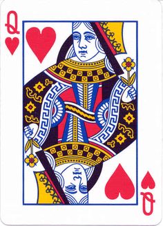 an ace playing card with skulls and hearts on the back side, in red ink