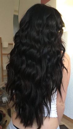 Long Black Curly Hair Loose Waves, Long Black Thick Hair, Black Waves Hair, Long Black Hair With Extensions, Black Extensions Hair Long, Black Mermaid Hair, Long Black Hair Pale Skin, Long Black Hair Extensions, Long Black Hair Aesthetic