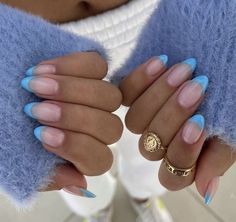 Almond French Tip Nails Color Summer, Tsitp Inspired Nails, Nail Ideas Cruise, French Tip Summer Nails 2024, Simple French Tip Acrylic Nails, Colored French Tip Nails Acrylics Almond, Light Blue French Tip Nails Almond, Best Summer Nail Color 2023, Almond French Nails Color