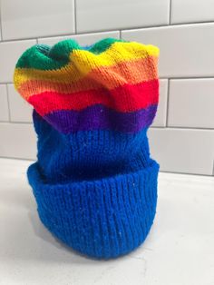 Rainbow Beanie is just the perfect accessory to show off during LGBTQ Pride Month or for those who just love rainbow clothing! Vibrant colors make this rainbow striped cap fun and festive. It is perfect for parties, parades, and celebrations or with your Fall and Winter jacket. Rainbow Vintage, Rainbow Outfit, Knit Cap, Lgbtq Pride, Rainbow Stripes, Beanie Hats, Caps Hats, Knitted Hats, Winter Outfits