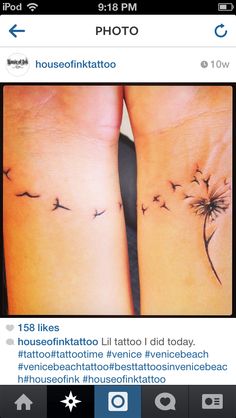 two tattoos that are on the side of each other, one with birds flying in it