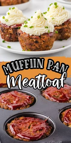 mini meatloaf muffins with cream cheese on top