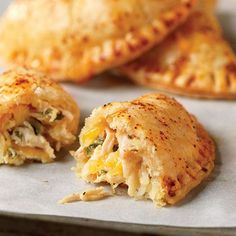 chicken pot pies on a baking sheet