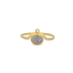 Gold & Stone Ring - This delicate 18k gold ring features a dark opal displaying splendid, shifting colors. Atop the crown sits a clear and bright diamond measuring 0.02tcw. Stack this ring or wear it soloits sure to become a favorite any way you wear it! Available in a size 6.5 Polly Wales Ring, Pearl And Opal Ring, Fine Jewelry Rings With Ethiopian Opal Birthstone, Fine Jewelry Ethiopian Opal Birthstone Rings, Opal Yellow Gold Open Ring, Opal Diamond Ring Fine Jewelry, Yellow Gold Ring With Ethiopian Opal And Birthstone, Yellow Gold Ethiopian Opal Birthstone Ring, Yellow Gold Ethiopian Opal Ring With Birthstone