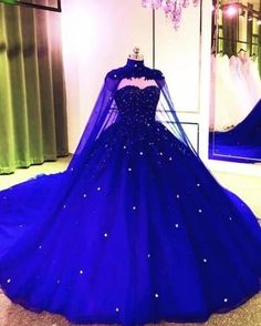 18th Debut, Tulle Ball Gown Wedding Dress, Baju Kahwin, Dress With Cape, Cape Wedding Dress, Royal Blue Prom Dresses, Blue Ball, Tulle Ball Gown, Blue Tulle