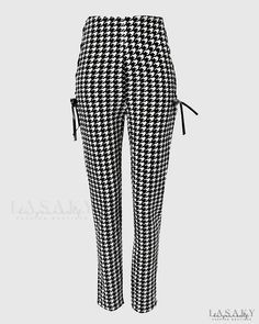 Lasaky - Houndstooth print high waisted lace up skinny trousers with eyelets Trendy High Waist Houndstooth Bottoms, Printed Beach Dresses, Pu Leather Skirt, Chic Type, Estilo Chic, Stretchy Pants, Houndstooth Pattern, Eyelet Lace, Slim Pants