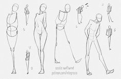 sketches of female mannequins with different poses and body shapes, from front to back