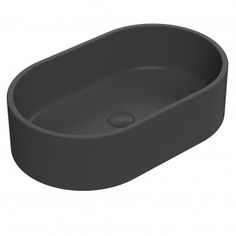 a gray sink with a black bowl on the bottom and an oval basin in the middle