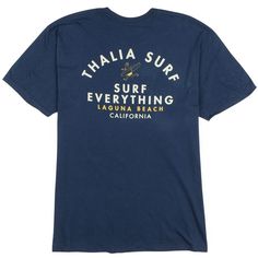 The Thalia Surf Everything Men’s Tee in the Navy Colorway is one of our new Limited Edition tees. It has a screen print graphic at the left of the chest and a one of a kind graphic on the back. Made of 100% ultra-soft cotton. Machine wash cold/Tumble dry low. Surfing Graphic Tee With Screen Print, Graphic Surfing T-shirt With Screen Print, Graphic Tee With Screen Print For Surfing, Cotton Surfing T-shirt With Screen Print, Cotton Screen Print T-shirt For Surfing, Cotton T-shirt With Screen Print For Surfing, Surfing Graphic Tee With Back Print, Graphic Tee With Back Print For Surfing, Cotton Tops With Back Print For Surfing