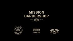 the mission barbersho logo is shown in black and white, with three different logos