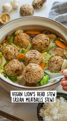 https://woonheng.com/vegan-lions-head-stew/ Vegan Asian Meatballs, Tofu Meatballs Easy, Vegan Japanese Curry Recipe, Vegan Taiwanese Food, Vegan Mushroom Rice Soup, Vegan Asian Recipes, Tempeh Recipes, Vegan Asian, Tofu Recipes