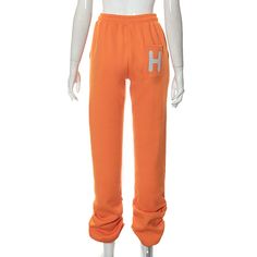 Drawstring Mid Waist Loose Fit Jogger Sweatpants Orange Drawstring Bottoms For Loungewear, Fitted Joggers, Jogger Sweatpants, Stretchy Material, Bottoms Pants, Drawstring Waist, Orange Color, Full Length, High Waist