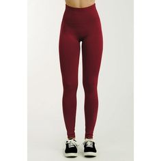 WOMEN'S ACTIVE ESSENTIALS. Not your ordinary high-waist leggings. This flattering, rib-reinforced extra-wide waistband legging provides maximum support and slimming effect around the waist while keeping everything else light and slim. Available in a variety of colors. Size: One Size.  Color: Red.  Gender: female.  Age Group: adult.  Pattern: solid. Maroon Leggings, Burgundy Leggings, Bottom Workout, Relax Pants, Red Leggings, White Charcoal, Red Outfit, Active Women, Wide Waistband