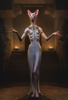 an image of a woman dressed up as the egyptian god, with her hands out