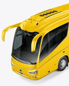 a yellow bus is shown from above on a white background with no people around it