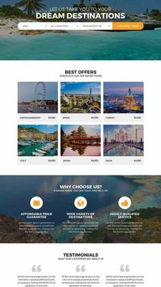 the landing page for travel agency, which is designed to look like an island with lots of